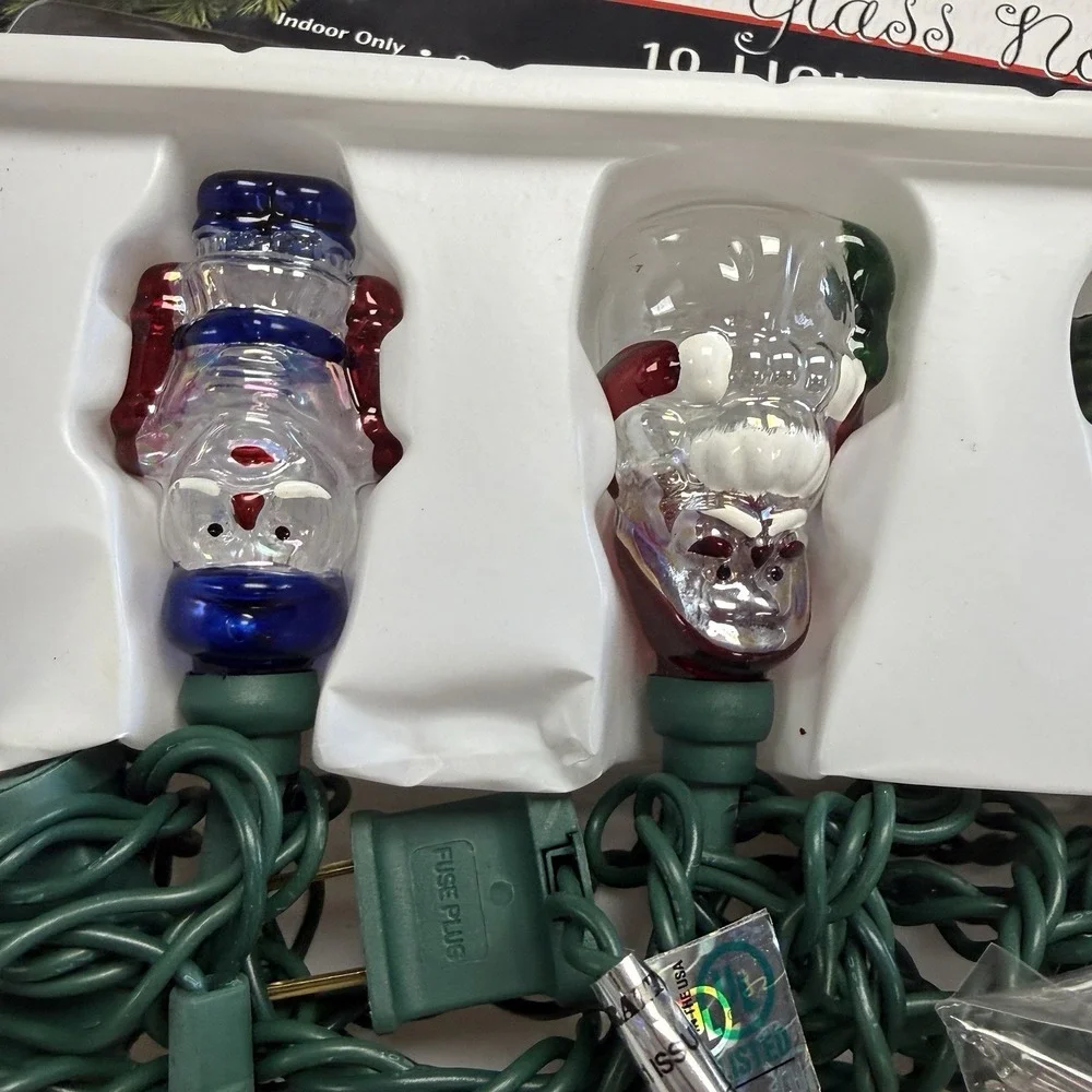 Vintage 2002 Target Christmas Glass Novelty 10 Lights Strand Santa Snowman‎